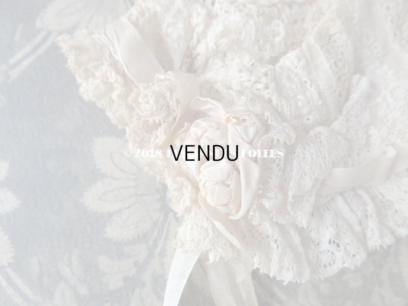 画像6: アンティーク ドール用 淡いピンクの薔薇のモチーフとレースのボネ