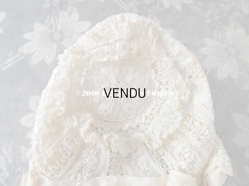 画像9: アンティーク ドール用 淡いピンクの薔薇のモチーフとレースのボネ