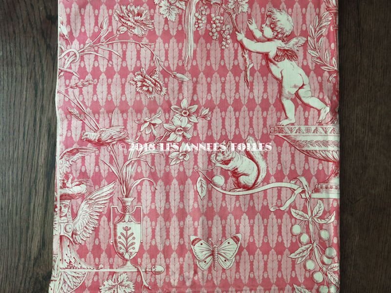 画像8: 未使用 1900年代 アンティーク 天使＆栗鼠＆蝶々 コットン製ファブリック  100×78cm