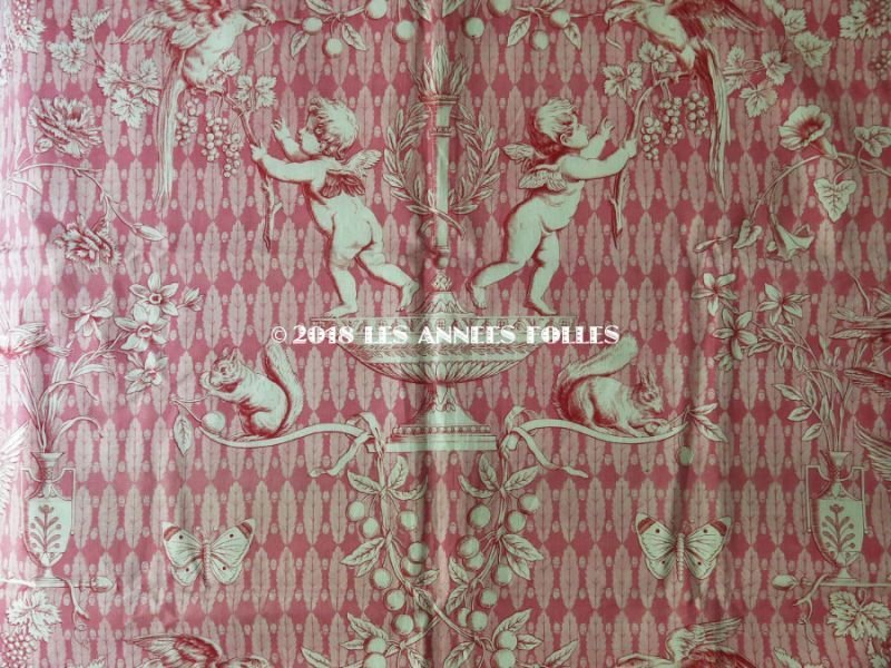画像2: 未使用 1900年代 アンティーク 天使＆栗鼠＆蝶々 コットン製ファブリック  100×78cm