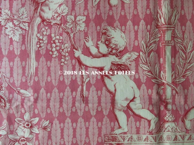画像3: 未使用 1900年代 アンティーク 天使＆栗鼠＆蝶々 コットン製ファブリック  100×78cm