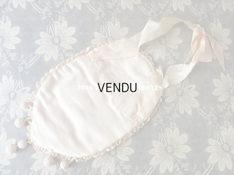 画像9: 1930年代 アンティーク 淡いピンクのフリル&薔薇 オモニエール&ボネのセット