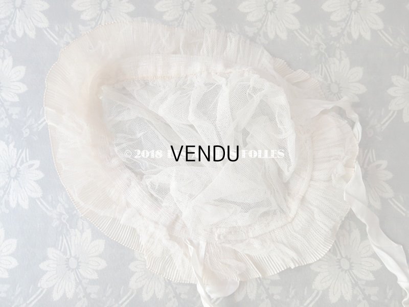 画像17: 1930年代 アンティーク 淡いピンクのフリル&薔薇 オモニエール&ボネのセット