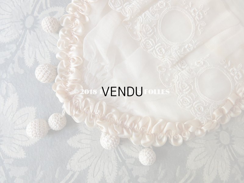 画像3: 1930年代 アンティーク 淡いピンクのフリル&薔薇 オモニエール&ボネのセット