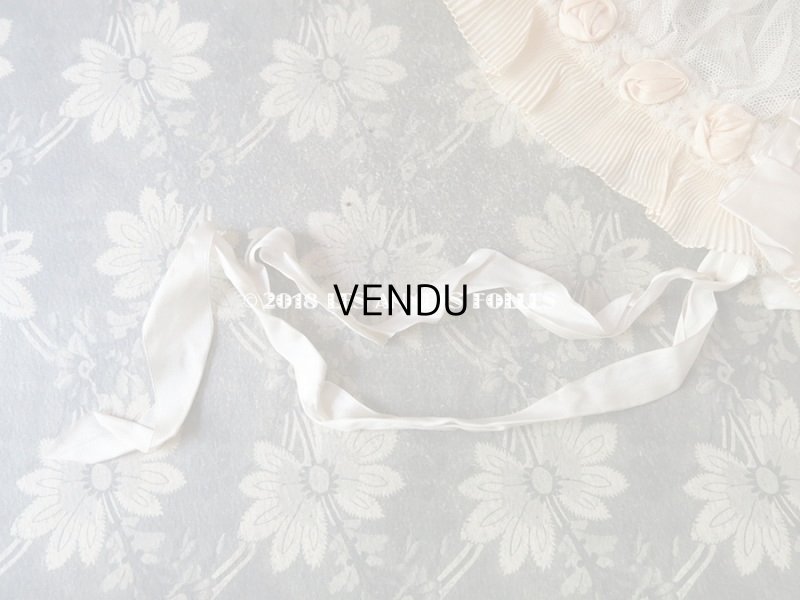 画像18: 1930年代 アンティーク 淡いピンクのフリル&薔薇 オモニエール&ボネのセット