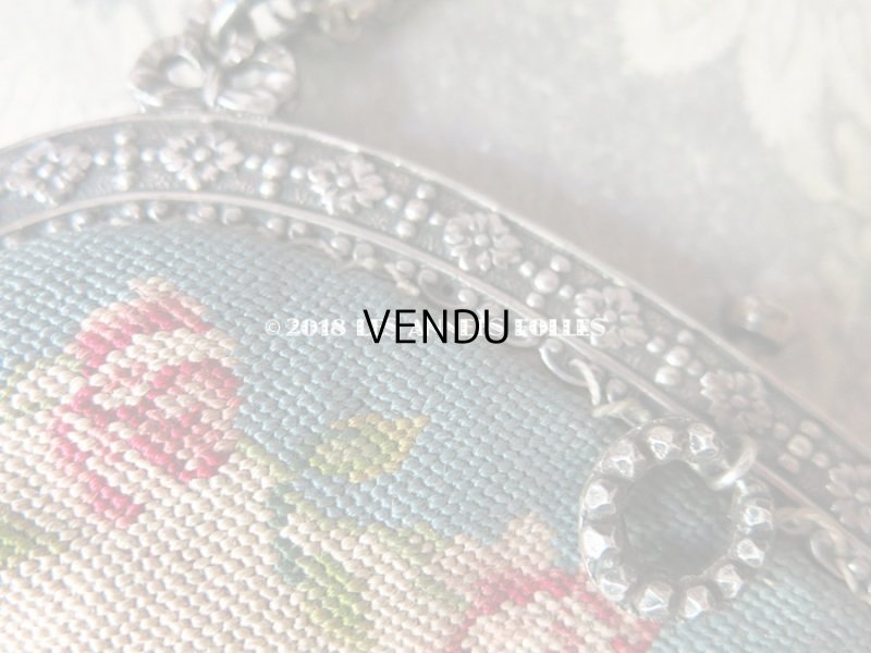 画像9: 19世紀末 アンティーク  オモニエール 薔薇模様 ニードルポイント シルバー製のフレーム