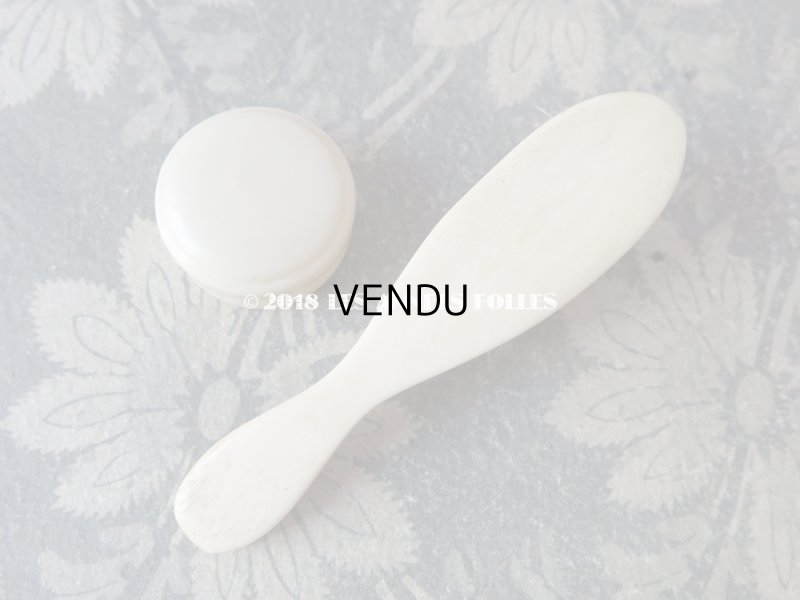 画像7: アンティーク ドール用小物 ピンクのコフレ 薔薇模様のファン & ミラー & ブラシ & ケース