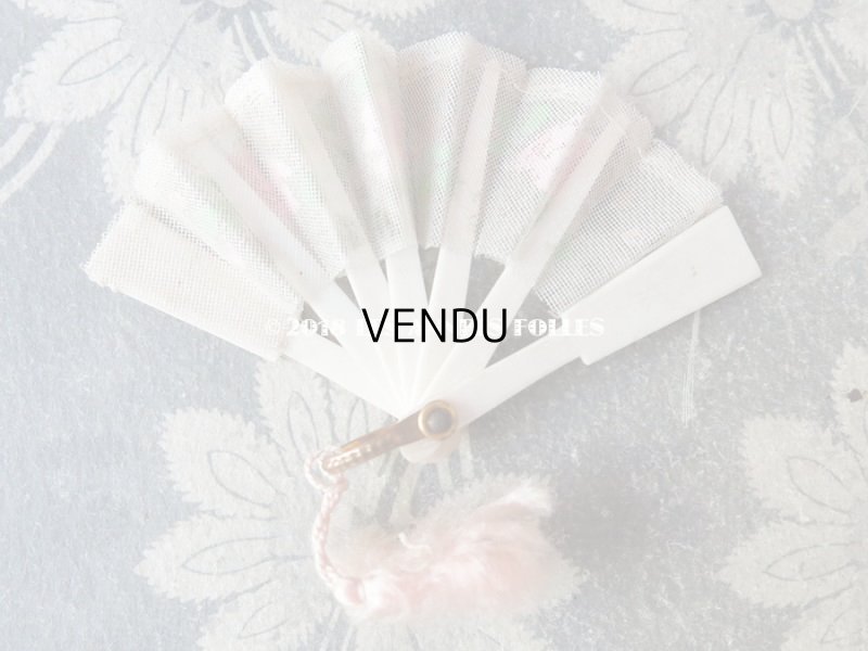 画像6: アンティーク ドール用小物 ピンクのコフレ 薔薇模様のファン & ミラー & ブラシ & ケース