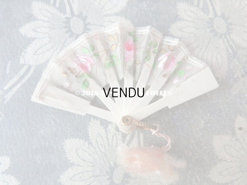 画像5: アンティーク ドール用小物 ピンクのコフレ 薔薇模様のファン & ミラー & ブラシ & ケース