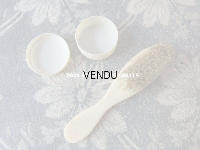 画像8: アンティーク ドール用小物 ピンクのコフレ 薔薇模様のファン & ミラー & ブラシ & ケース