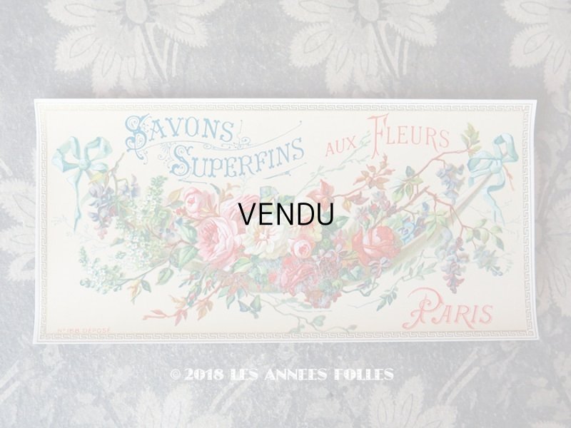 画像1: アンティーク ソープラベル 薔薇のガーランド SAVONS SUPERFINS AUX FLEURS