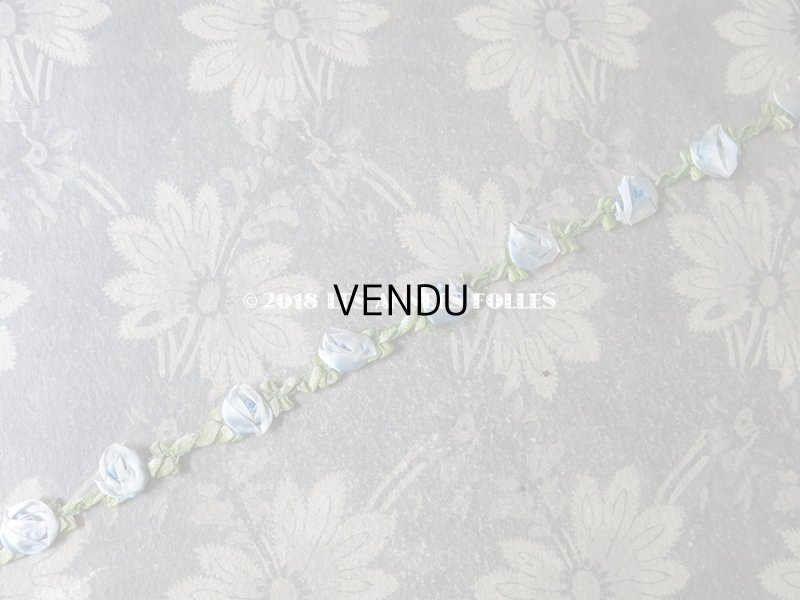 画像7: 未使用 アンティーク ロココトリム 淡いブルーの薔薇 ロココリボン