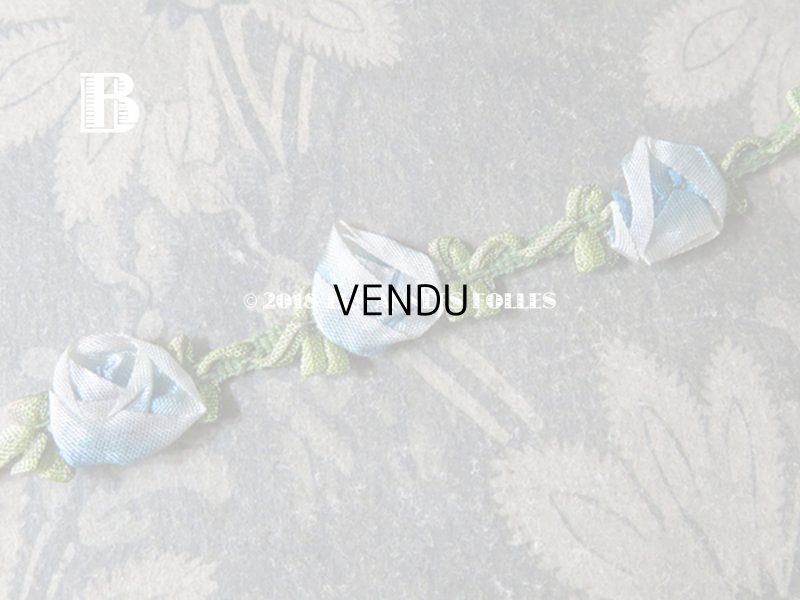 画像5: 未使用 アンティーク ロココトリム 淡いブルーの薔薇 ロココリボン