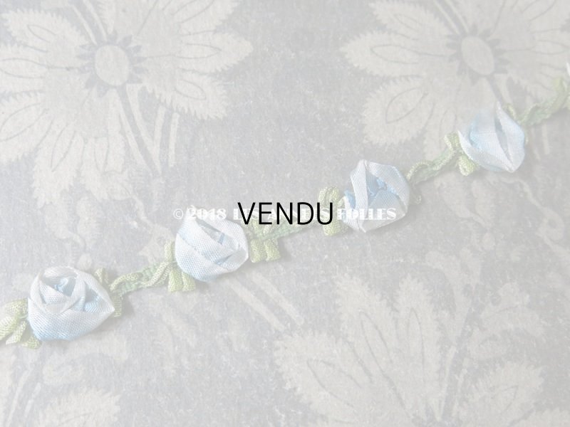 画像6: 未使用 アンティーク ロココトリム 淡いブルーの薔薇 ロココリボン