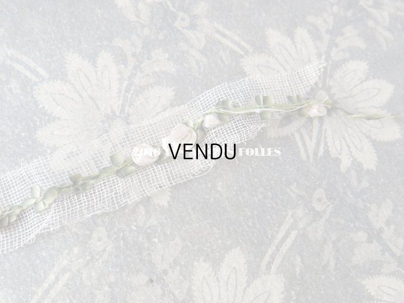 画像10: 未使用 19世紀末 アンティーク シルク製 ロココトリム 3つの白い薔薇 ロココリボン