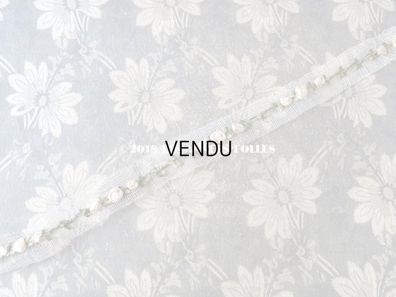 画像4: 未使用 19世紀末 アンティーク シルク製 ロココトリム 3つの白い薔薇 ロココリボン