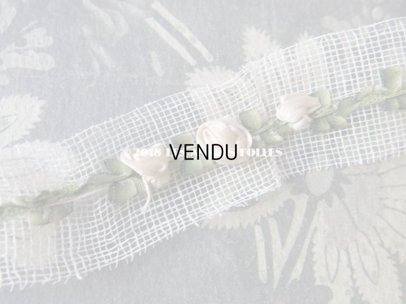 画像6: 未使用 19世紀末 アンティーク シルク製 ロココトリム 3つの白い薔薇 ロココリボン