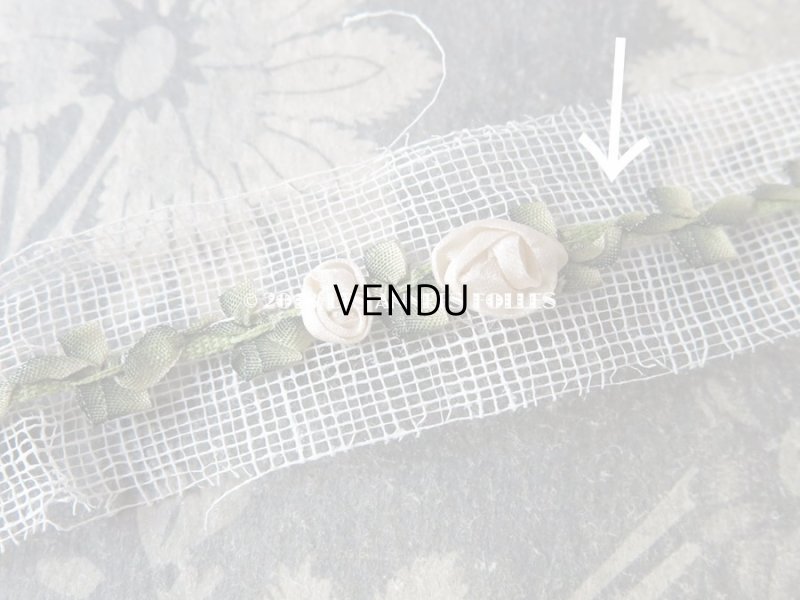 画像5: 未使用 19世紀末 アンティーク シルク製 ロココトリム 3つの白い薔薇 ロココリボン