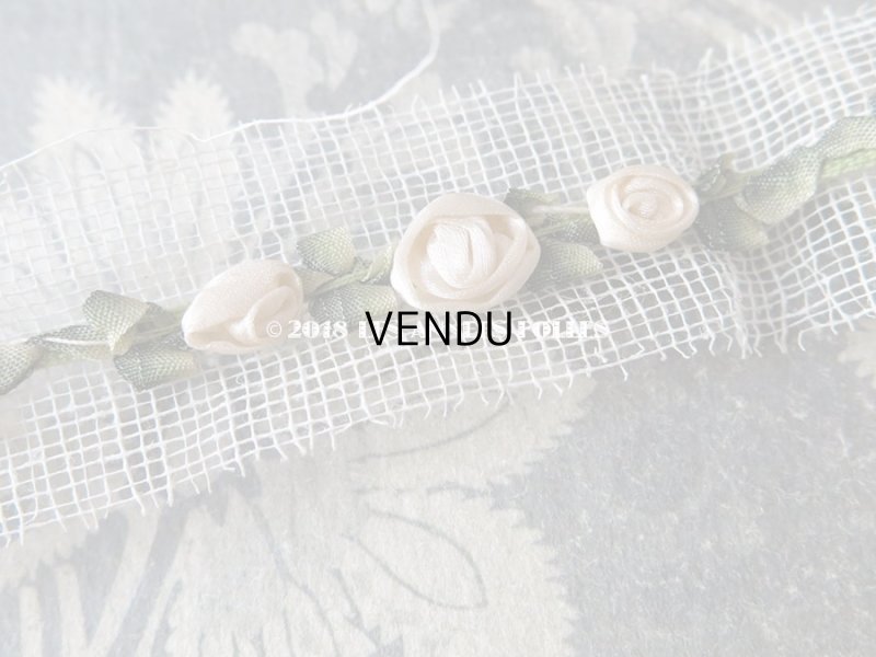 画像3: 未使用 19世紀末 アンティーク シルク製 ロココトリム 3つの白い薔薇 ロココリボン