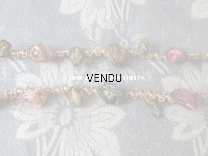 画像6: 19世紀末 アンティーク メタル糸 & シルク製 ロココトリム 4色の薔薇 ロココリボン 60cm