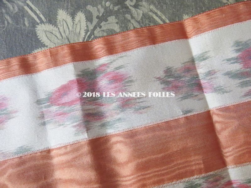 画像2: 19世紀 アンティーク ぼかし織 幅広リボン 花模様 ピンクオレンジ 1.3m