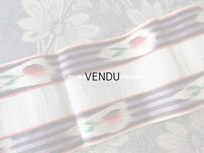 画像2: 19世紀 アンティーク シルク製  ぼかし織 リボン 花模様＆ストライプ 1.7m
