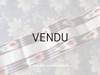 19世紀 アンティーク シルク製  ぼかし織 リボン 花模様＆ストライプ 1.7m