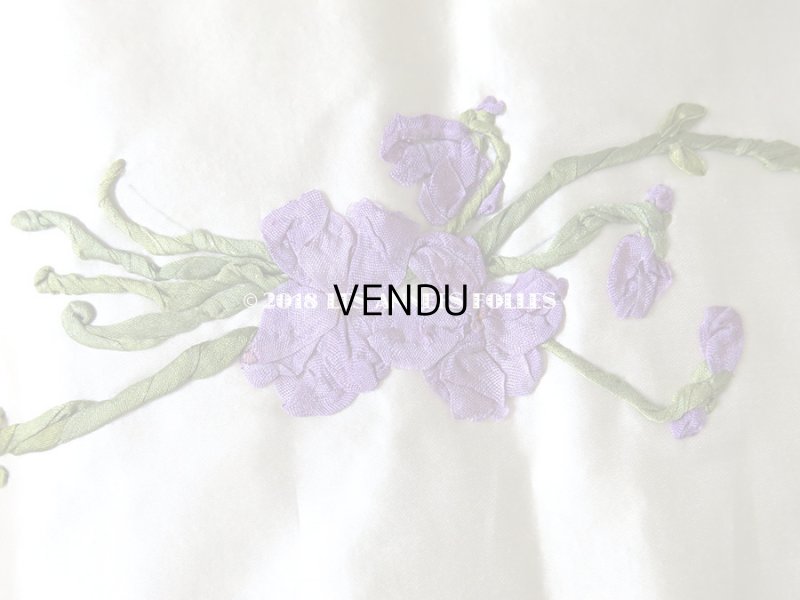 画像10: 未使用 19世紀末 アンティーク ドレス用 幅広 菫のリボン刺繍  1.21m 幅19.8cm