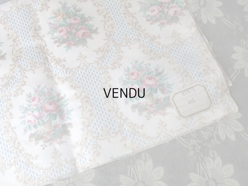 画像6: 未使用 1900年代 アンティーク  ローズパニエ柄 シルク製ファブリック 48×82cm