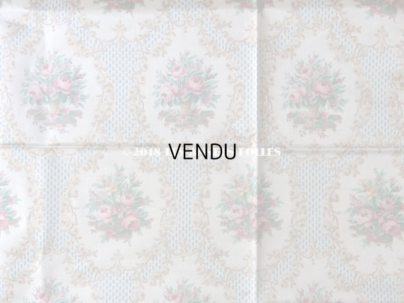 画像4: 未使用 1900年代 アンティーク  ローズパニエ柄 シルク製ファブリック 48×82cm