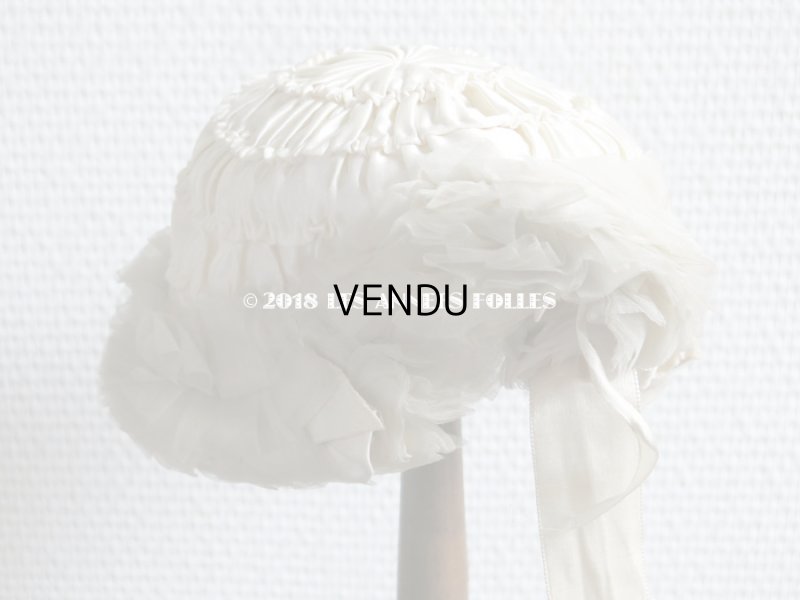 画像7: アンティーク ドール用  シルクサテン & フリルのボネ