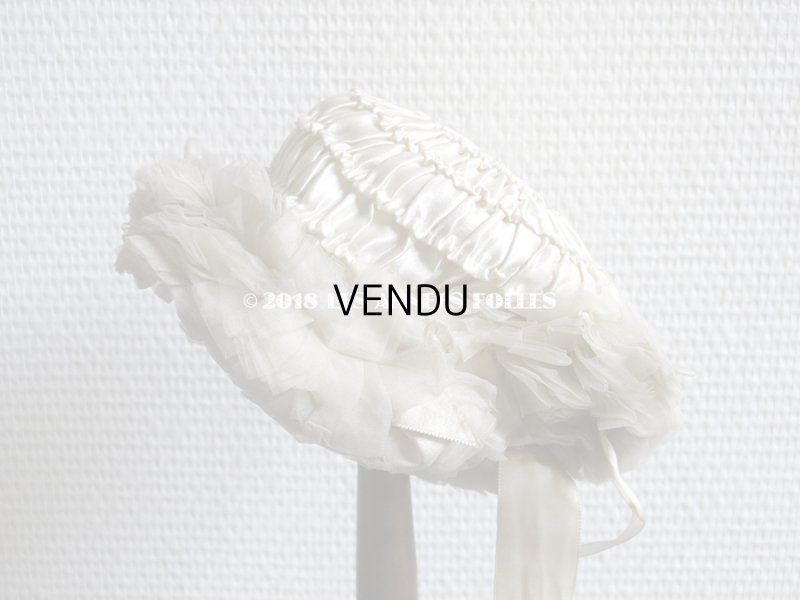 画像5: アンティーク ドール用  シルクサテン & フリルのボネ