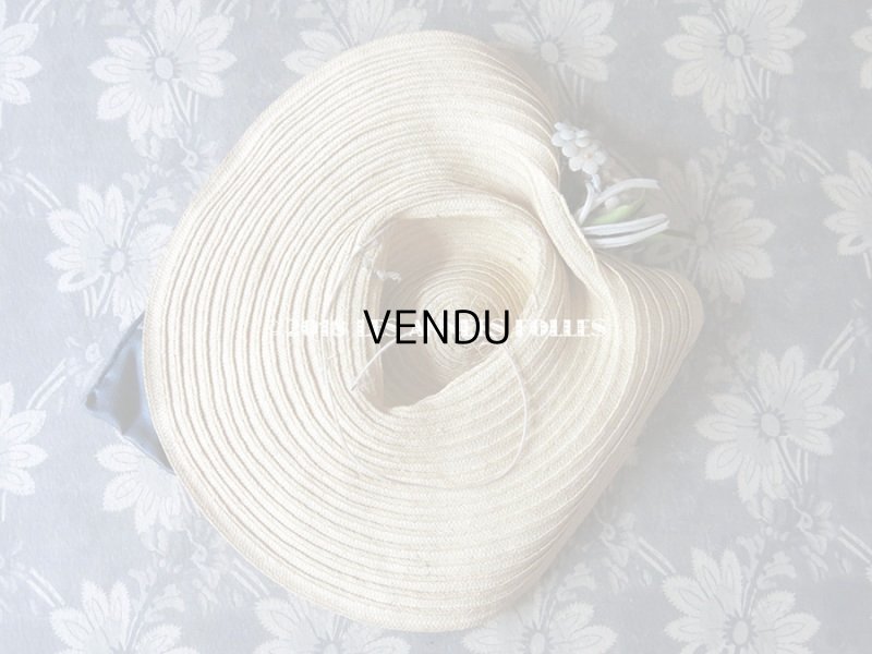 画像7: アンティーク ドール用 ストローハット グレイッシュブルーのリボン & 淡いピンクの薔薇の布花