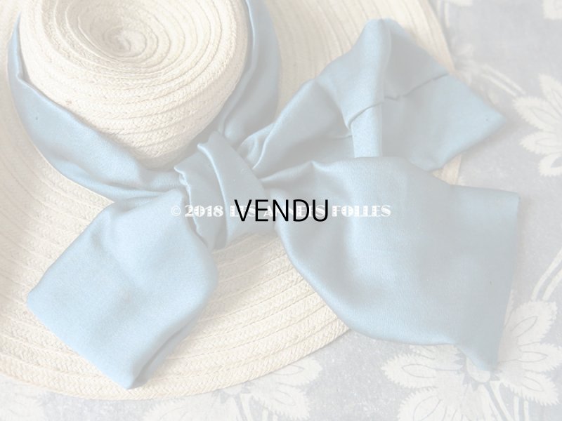 画像5: アンティーク ドール用 ストローハット グレイッシュブルーのリボン & 淡いピンクの薔薇の布花