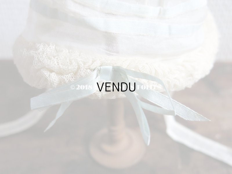 画像8: アンティーク ドール用ボネ 水色のリボン＆レースのフリル