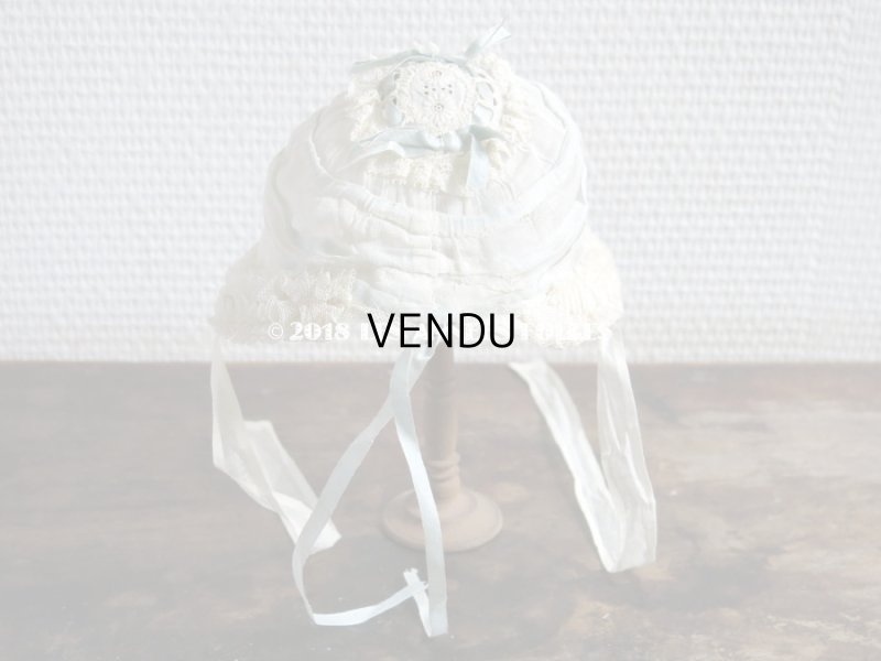 画像5: アンティーク ドール用ボネ 水色のリボン＆レースのフリル