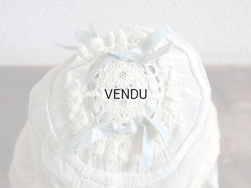 画像6: アンティーク ドール用ボネ 水色のリボン＆レースのフリル