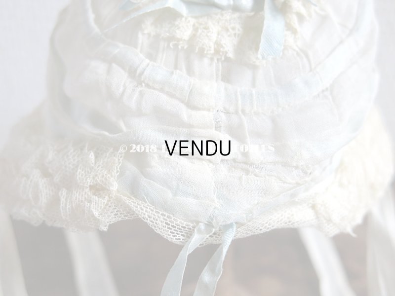 画像7: アンティーク ドール用ボネ 水色のリボン＆レースのフリル