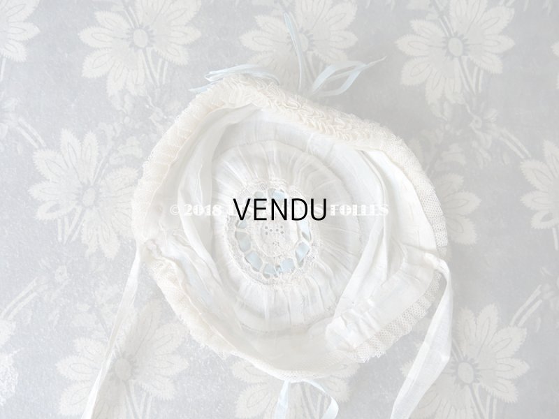 画像9: アンティーク ドール用ボネ 水色のリボン＆レースのフリル