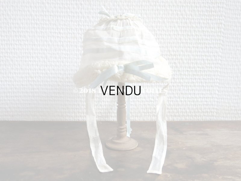 画像4: アンティーク ドール用ボネ 水色のリボン＆レースのフリル