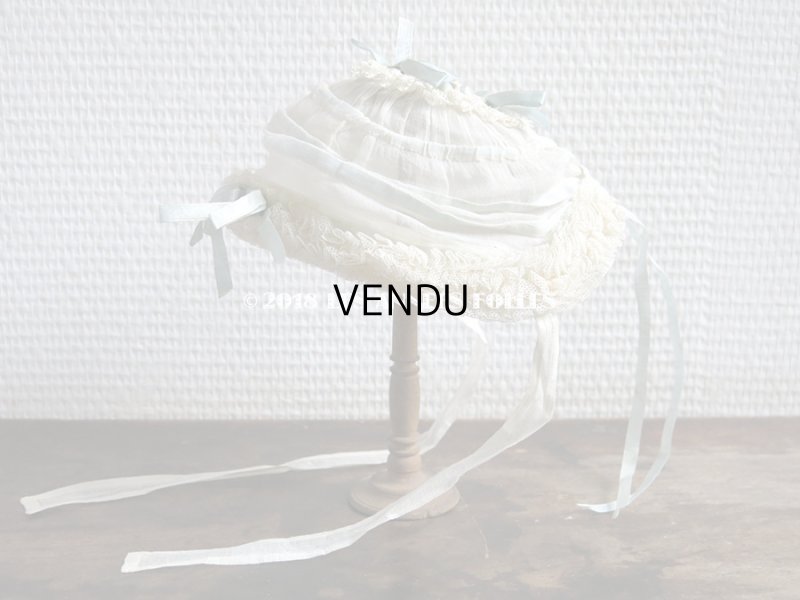 画像3: アンティーク ドール用ボネ 水色のリボン＆レースのフリル