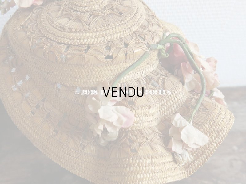 画像12: 19世紀 ナポレオン3世時代 アンティーク ジュモー用 ストローハット コサージュ付