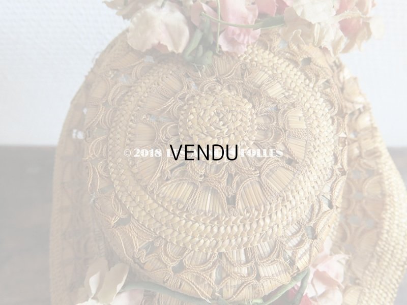 画像10: 19世紀 ナポレオン3世時代 アンティーク ジュモー用 ストローハット コサージュ付