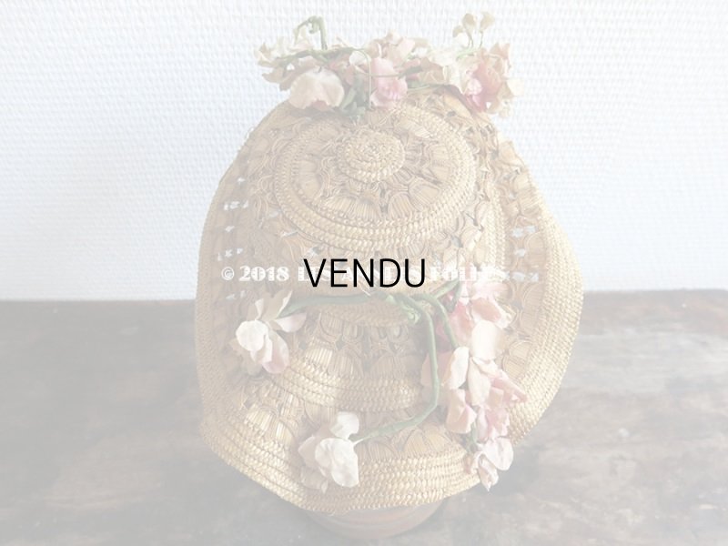 画像9: 19世紀 ナポレオン3世時代 アンティーク ジュモー用 ストローハット コサージュ付