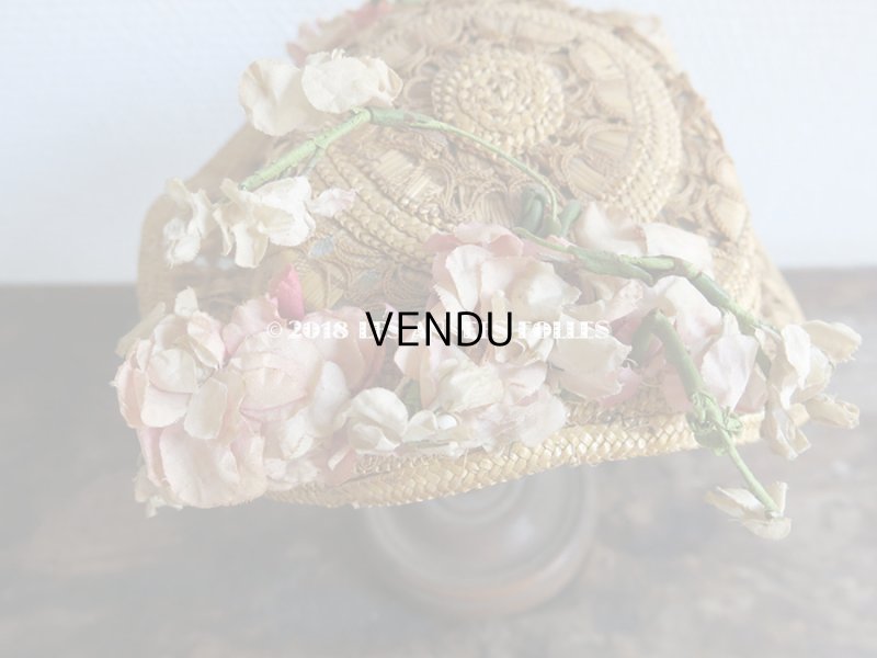 画像13: 19世紀 ナポレオン3世時代 アンティーク ジュモー用 ストローハット コサージュ付