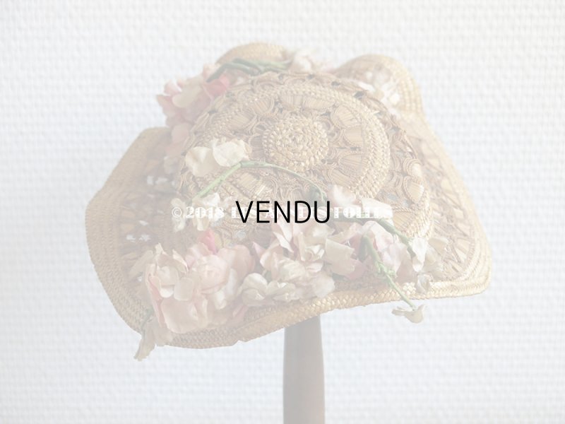 画像7: 19世紀 ナポレオン3世時代 アンティーク ジュモー用 ストローハット コサージュ付