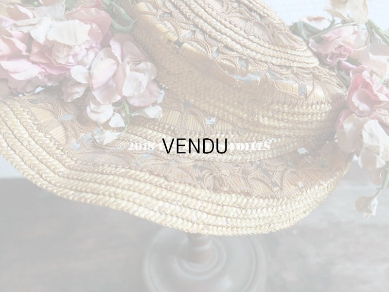 画像14: 19世紀 ナポレオン3世時代 アンティーク ジュモー用 ストローハット コサージュ付