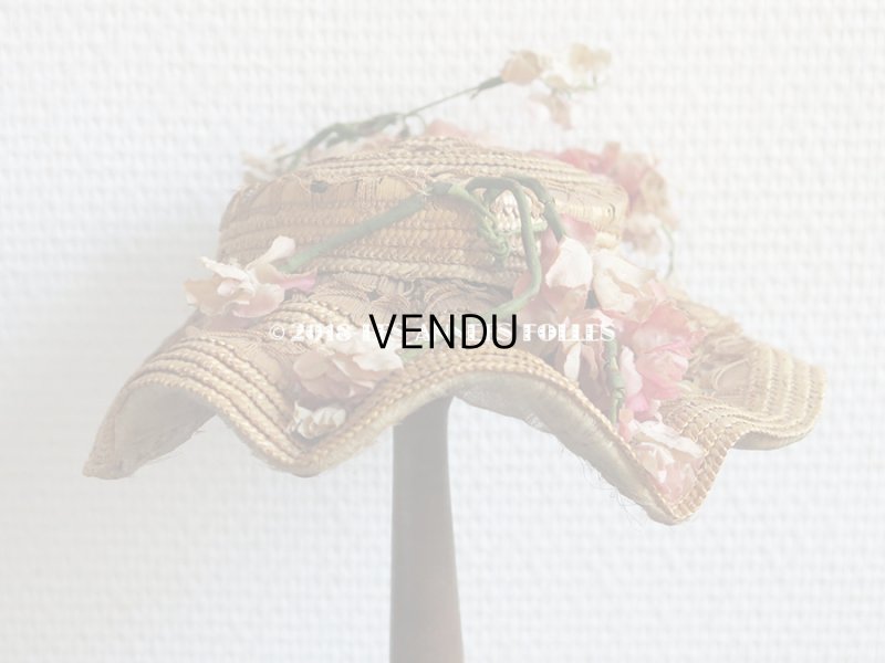画像6: 19世紀 ナポレオン3世時代 アンティーク ジュモー用 ストローハット コサージュ付