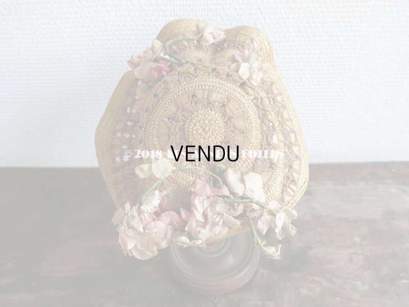 画像8: 19世紀 ナポレオン3世時代 アンティーク ジュモー用 ストローハット コサージュ付