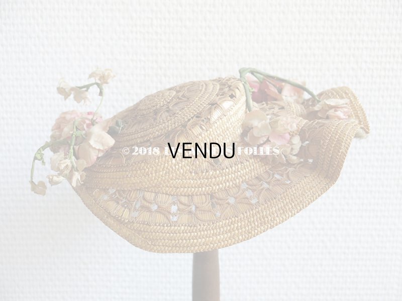 画像5: 19世紀 ナポレオン3世時代 アンティーク ジュモー用 ストローハット コサージュ付